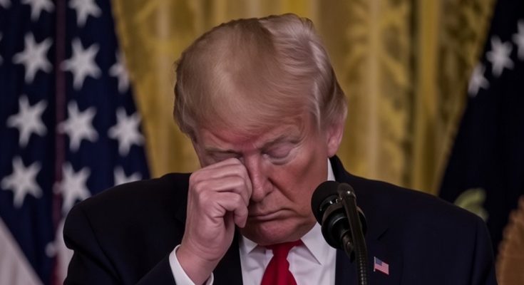 trump rubbing eye podium