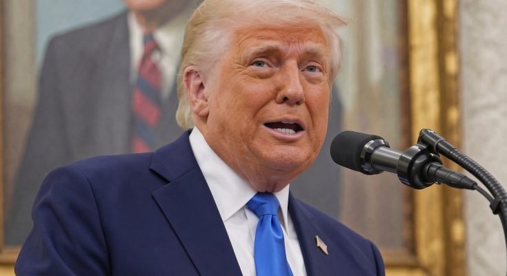 trump speaking at microphone