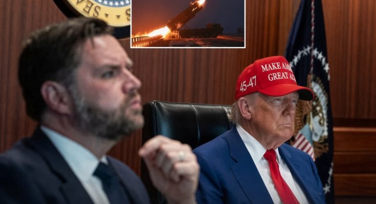 oval Office meeting with missile launch inset